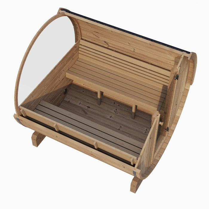 SaunaLife 6 Person Barrel Sauna With Rear Window & Harvia KIP Electric Heater Kit