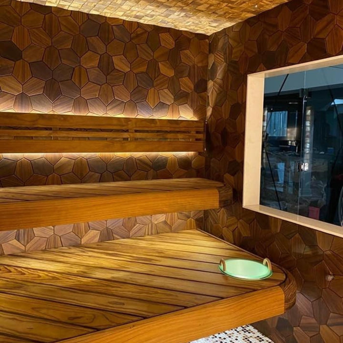 EmotionWood, Brushed Hexagon Abachi Yakisugi, Decorative Sauna Wall Panel