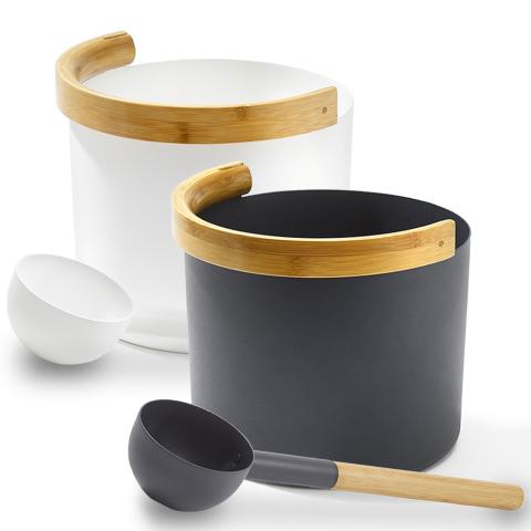 KOLO Black/White 1 Gallon Sauna Bucket+Ladle, Bamboo/Aluminum