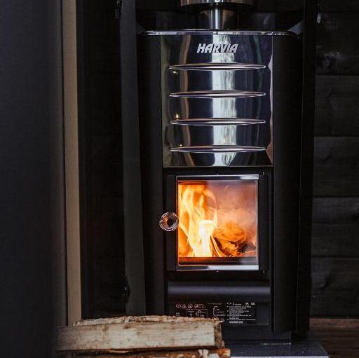 Harvia M3 16.5kW Wood Burning Stove Package w/ Chimney Kit, Protective Bedding, Sheath, Stones