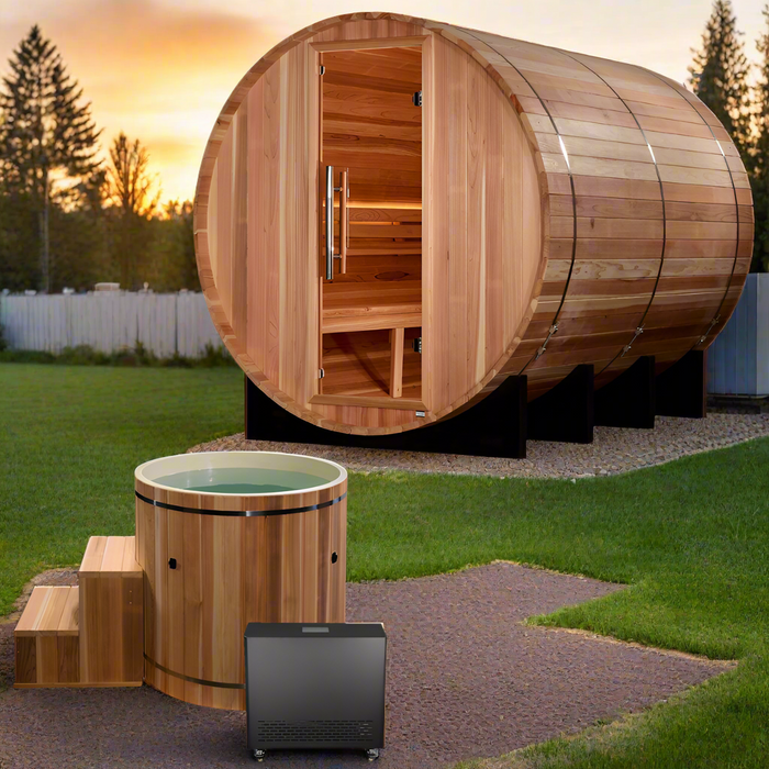 Golden Designs Klosters 6-Person Cedar Barrel Sauna & Harvia Traditional Electric Heater Kit | GDI-B006-01