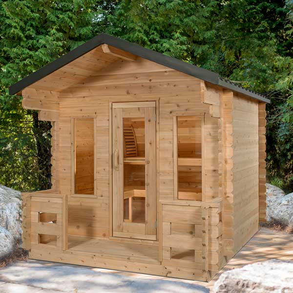 Dundalk Leisurecraft Canadian Timber 6 Person Georgian Cabin Sauna With Porch  | CTC88PW