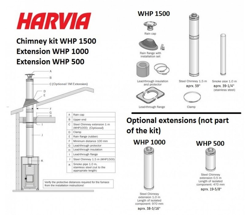 Harvia Sauna Stove Chimney Kit-Stainless Steel | WHP1500