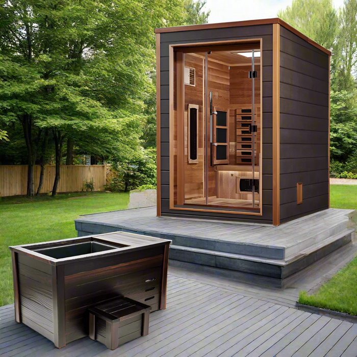 2-Person Nora Outdoor Hybrid Sauna & Kooru Cold Plunge Contrast Therapy Kit