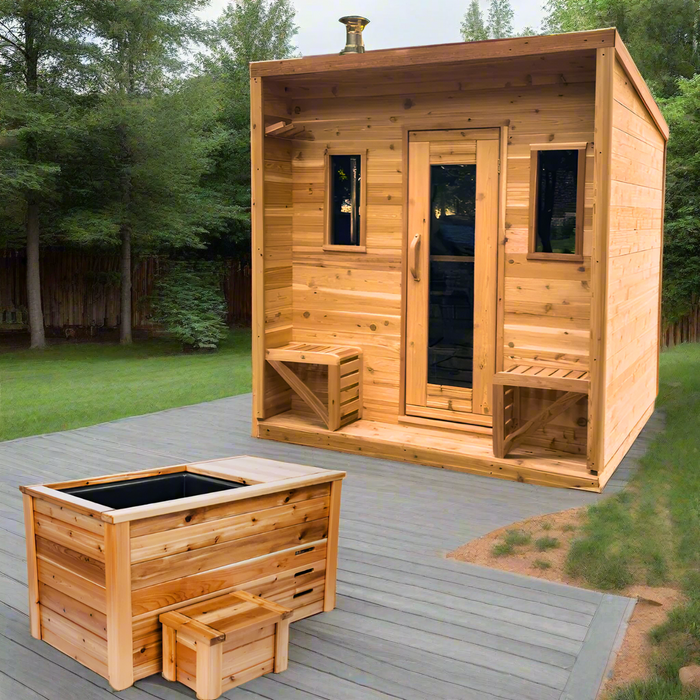 5-Person Outdoor Traditional Cabin Sauna & Kooru Cold Plunge Contrast Therapy Kit