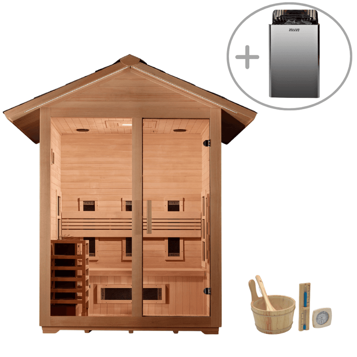 Golden Designs Carinthia 3-Person Hybrid Full Spectrum Infrared & Harvia Traditional Electric Heater Sauna Kit | GDI-8123-01