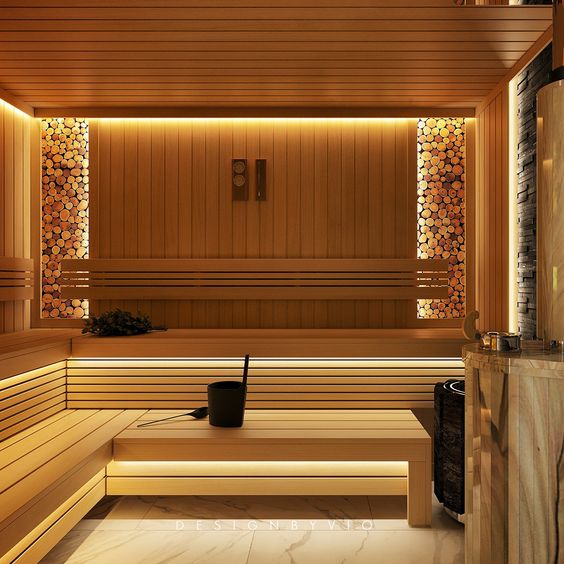 Custom Sauna With Decorative Texture Walls