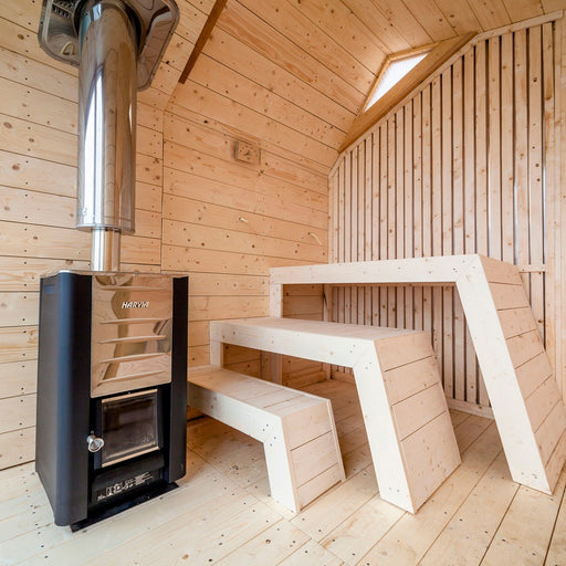 Custom Sauna With Unique Benches and Harvia Wood Stove