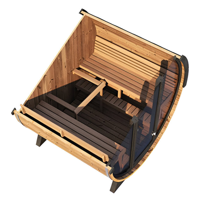 SaunaLife 4-Person Panoramic Barrel Sauna & Harvia KIP Electric Heater Kit
