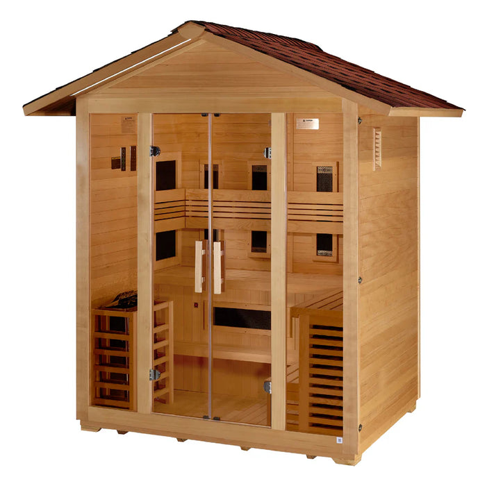 Golden Designs Gargellen 5-Person Hybrid Outdoor Sauna w/ Full Spectrum Infrared & Harvia Traditional Electric Heater Kit | GDI‐8125‐01