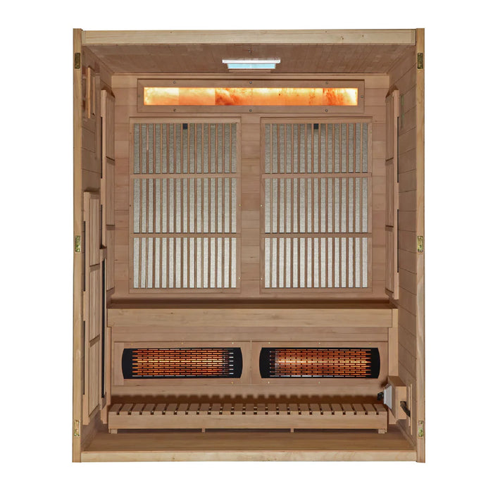 Golden Designs Soria 3-Person Hybrid Indoor Sauna w/ Full Spectrum Infrared & Harvia Traditional Electric Heater Kit | GDI-8330-01