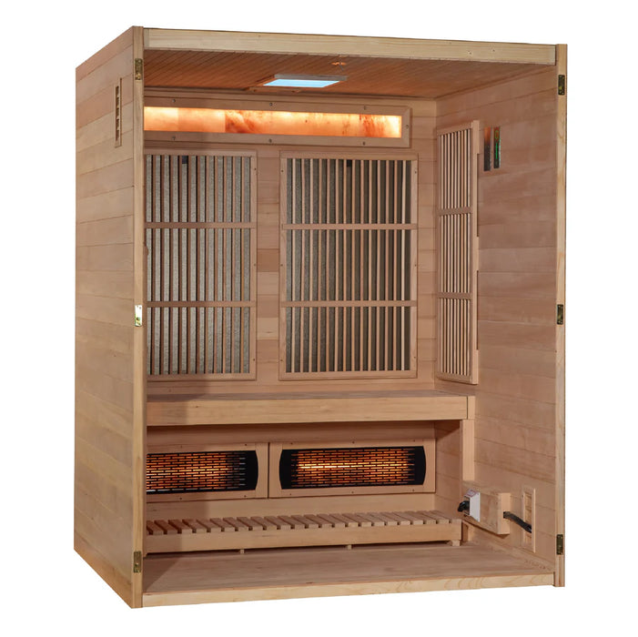 Golden Designs Soria 3-Person Hybrid Indoor Sauna w/ Full Spectrum Infrared & Harvia Traditional Electric Heater Kit | GDI-8330-01