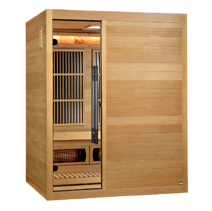 Golden Designs Soria 3-Person Hybrid Indoor Sauna w/ Full Spectrum Infrared & Harvia Traditional Electric Heater Kit | GDI-8330-01