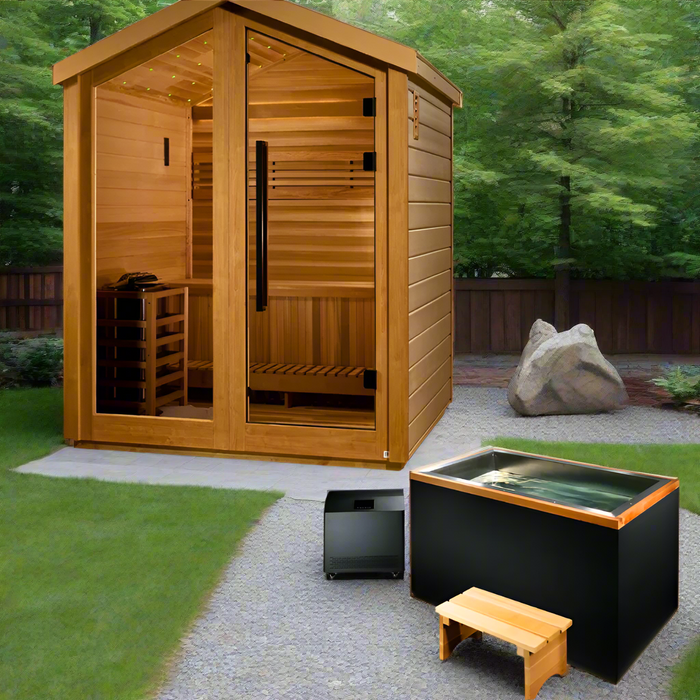 Golden Designs Savonlinna 3-Person Red Cedar Outdoor Sauna & Harvia Traditional Electric Heater Kit | GDI-8503-01