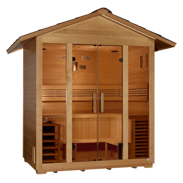 Golden Designs Vorarlberg 5-Person Outdoor Sauna & Harvia Traditional Electric Heater Kit | GDI-8105-01