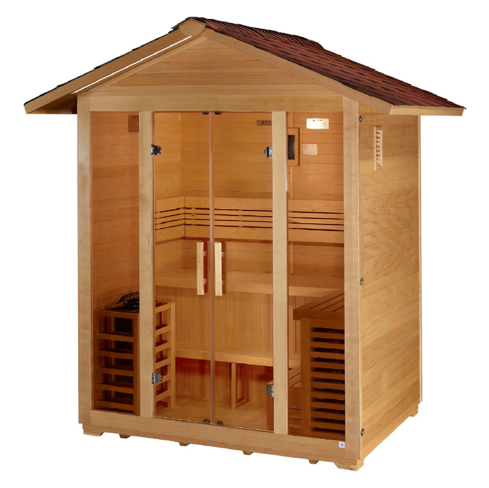 Golden Designs Vorarlberg 5-Person Outdoor Sauna & Harvia Traditional Electric Heater Kit | GDI-8105-01