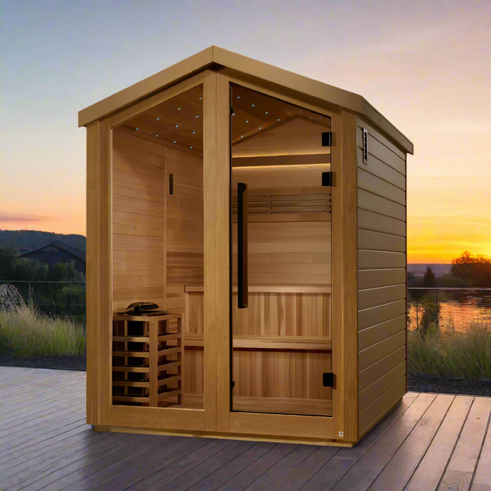 Golden Designs Kaarina 6-Person Red Cedar Outdoor Sauna & Harvia Traditional Electric Heater Kit | GDI-8506-01