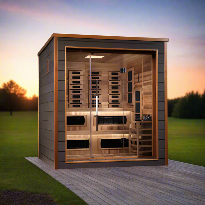 Golden Designs Karlstad 6-Person Hybrid Outdoor Sauna w/ Full Spectrum Infrared & Harvia Traditional Electric Heater Kit | GDI-8226-01