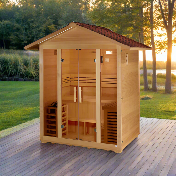 Golden Designs Vorarlberg 5-Person Outdoor Sauna & Harvia Traditional Electric Heater Kit | GDI-8105-01