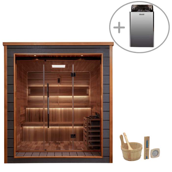 Golden Designs Bergen 6-Person Cedar Outdoor Sauna & Harvia Traditional Electric Heater Kit | GDI-8206-01