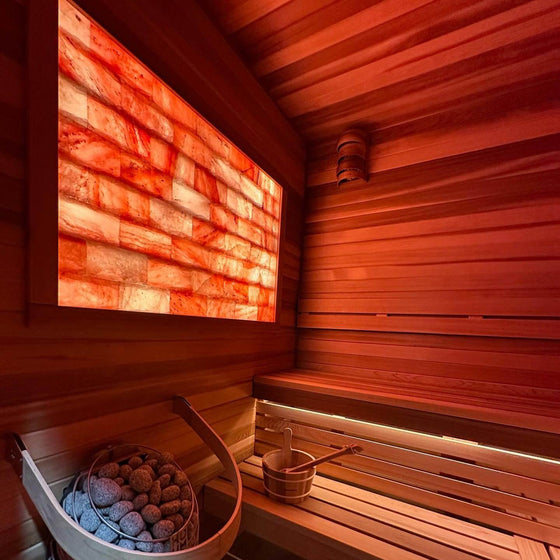 Panel de pared para sauna de sal del Himalaya de Scandia de 16" x 18" con iluminación LED