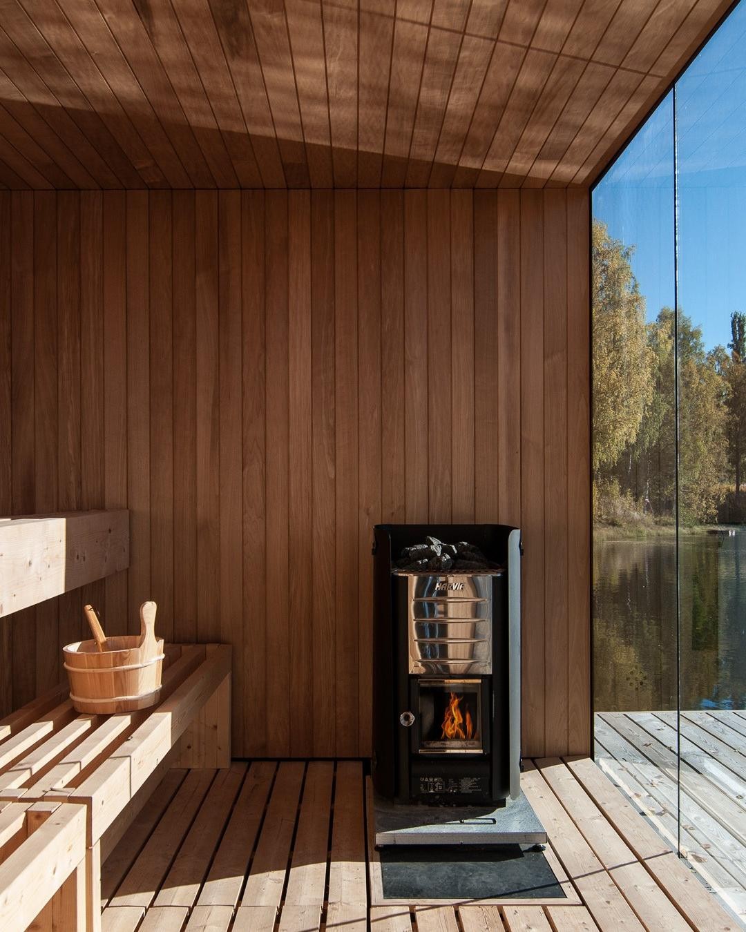 Harvia M3 in Custom Outdoor Sauna With Glass Front