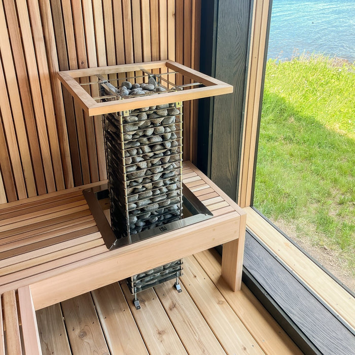 Huum Cliff in Outdoor Sauna With Safety Railing