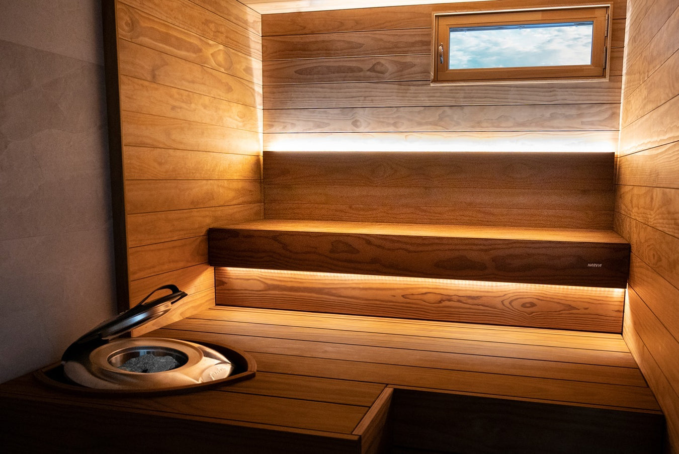 Interior of Custom Sauna With Harvia Forte Heater