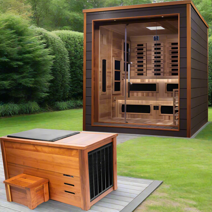 Golden Designs Karlstad 6-Person Hybrid Outdoor Sauna w/ Full Spectrum Infrared & Harvia Traditional Electric Heater Kit | GDI-8226-01