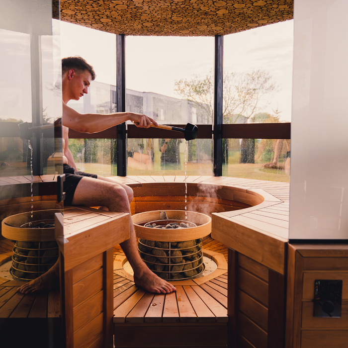 Haljas Hele Double | 7-Person Pre-Assembled Luxury Outdoor Glass Traditional Sauna with Changeroom