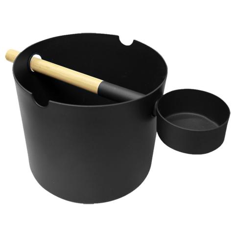 KOLO Black/White 1 Gallon Sauna Bucket + Ladle, Bamboo/Aluminum