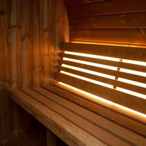 SaunaLife 6 Person Barrel Sauna With Rear Window & Harvia KIP Electric Heater Kit