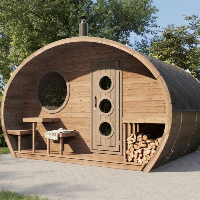 SaunaLife 8 Person Outdoor Barrel Sauna with Changeroom  | G11