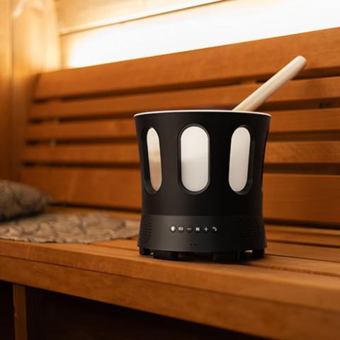SaunaLife Cubo, Cucharón, Temporizador y Termómetro | Paquete de accesorios para sauna