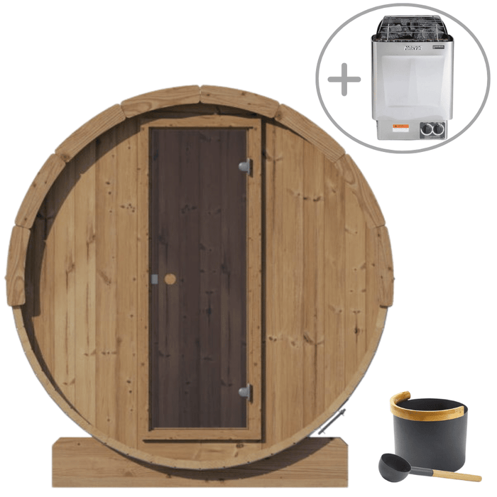 SaunaLife 4 Person Barrel Sauna & Harvia KIP Electric Heater Kit