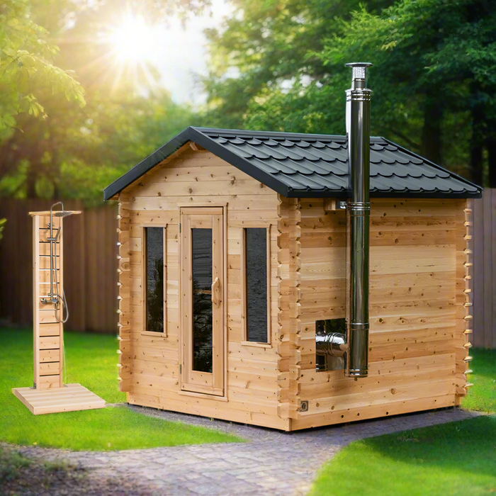 Cabina georgiana al aire libre con sauna y ducha combinadas para 6 personas