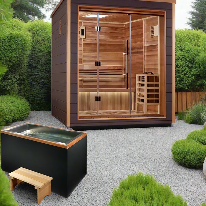 Golden Designs Drammen 3-Person Cedar Outdoor Sauna & Harvia Traditional Electric Heater Kit | GDI-8203-01