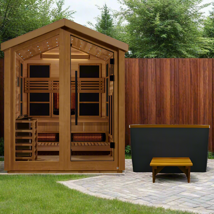 Golden Designs Loviisa 3-Person Hybrid Outdoor Sauna w/ Full Spectrum Infrared & Harvia Traditional Electric Heater Kit | GDI-8523-01