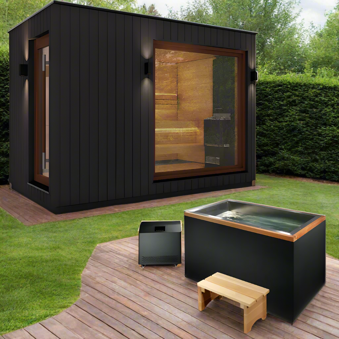 Saunum AirCube Double 3-Person Outdoor Traditional Sauna with Changeroom