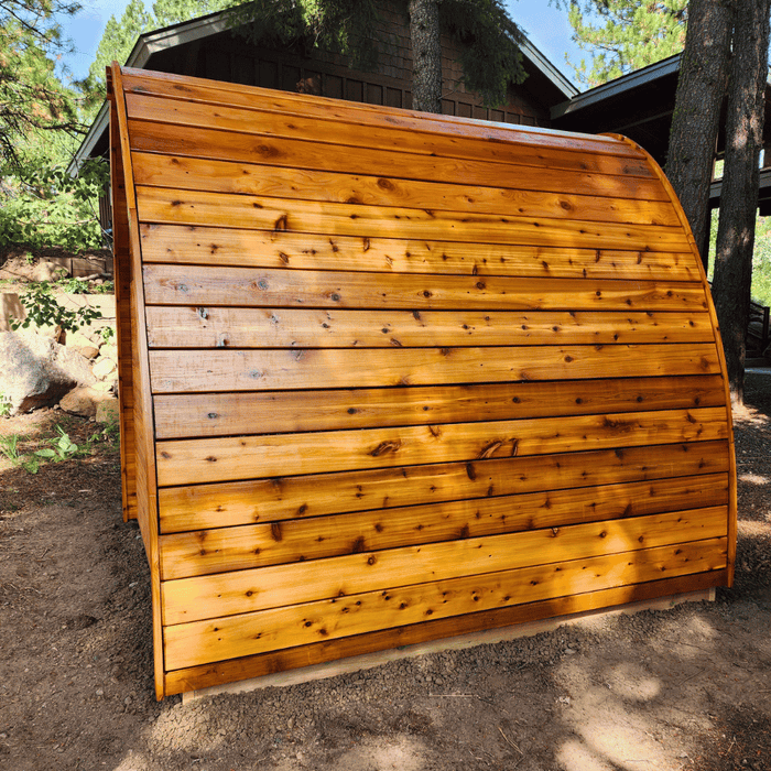 True north pod sauna stained wood