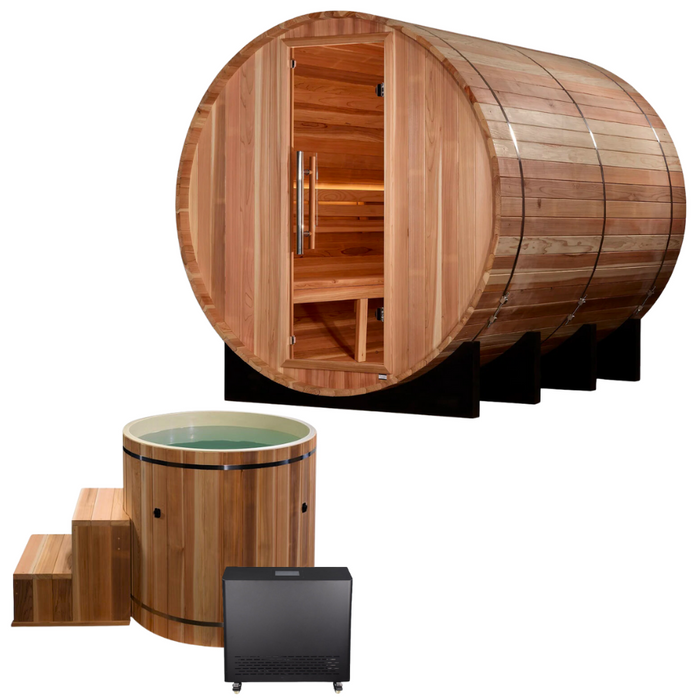 6-Person Klosters Outdoor Barrel Sauna & Cold Plunge Contrast Therapy Kit