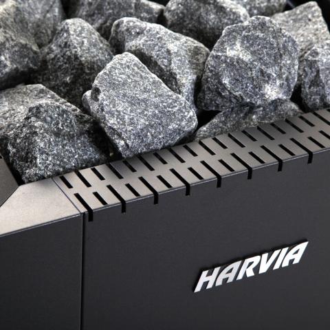 Harvia Linear 28 22kW Wood Burning Stove Package w/ Chimney Kit, Protective Bedding, Stones
