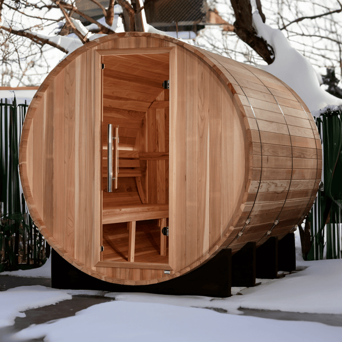 Golden Designs Klosters 6-Person Cedar Barrel Sauna & Harvia The Wall Electric Heater Kit | GDI-B006-01