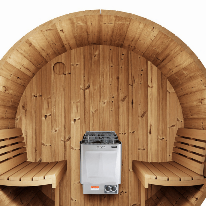 SaunaLife 4 Person Panoramic Barrel Sauna & Harvia KIP Electric Heater Kit