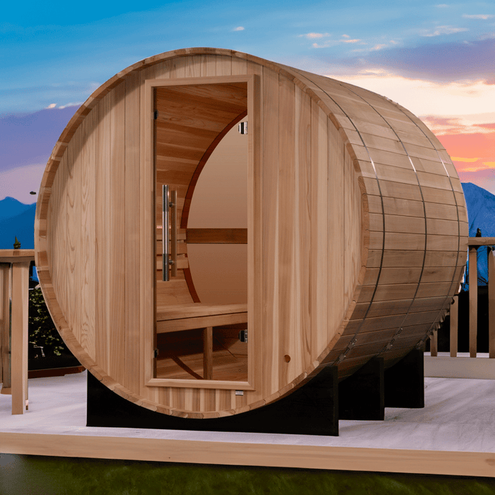 Golden Designs Zurich Sauna de barril tradicional para 4 personas con ventana trasera | GDI-B024-01