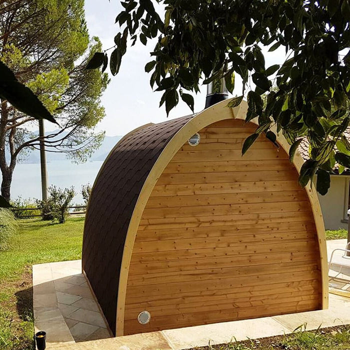SaunaLife 4-Person Traditional Outdoor Pod Sauna & Harvia KIP Electric Heater Kit