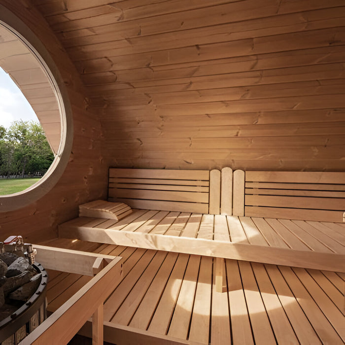 SaunaLife Sauna de barril HobHouse al aire libre para 8 personas con vestuario | G11