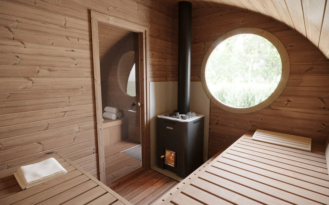 SaunaLife 8 Person Outdoor Barrel Sauna with Changeroom  | G11