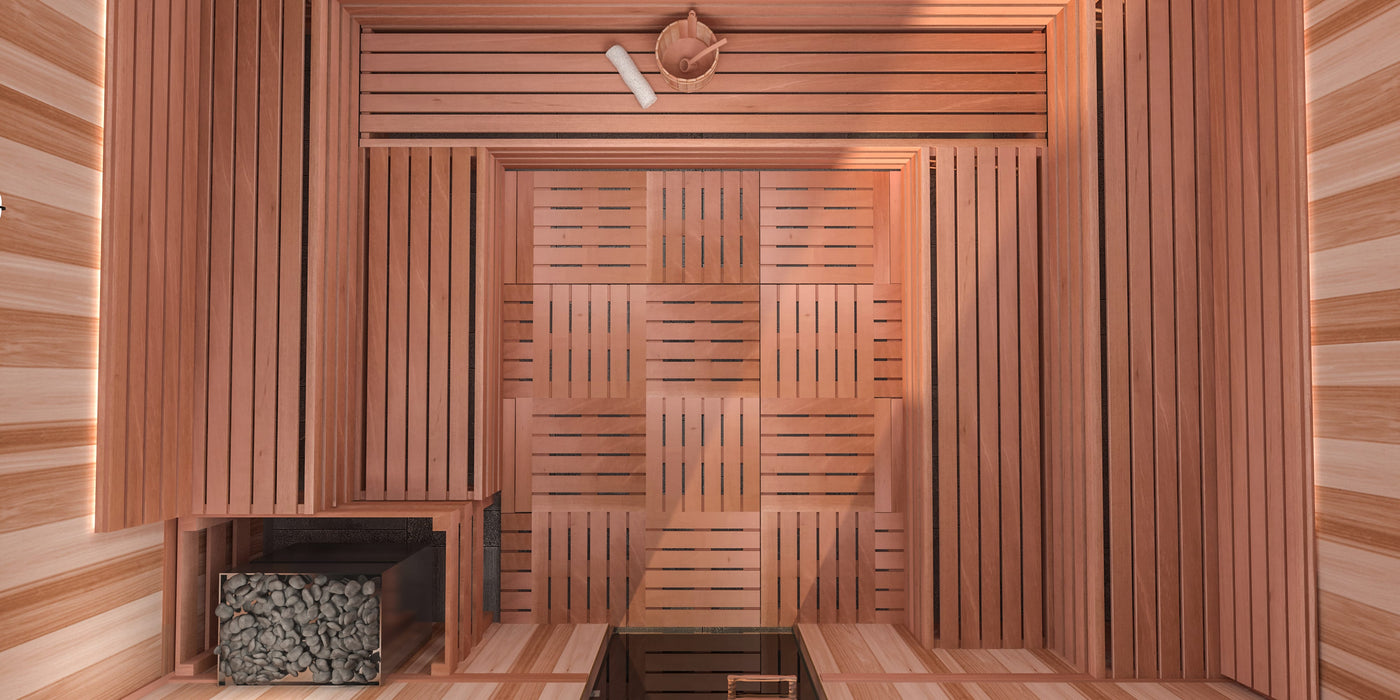 Piso de sauna con tarima de cedro rojo Scandia de 2'x2'