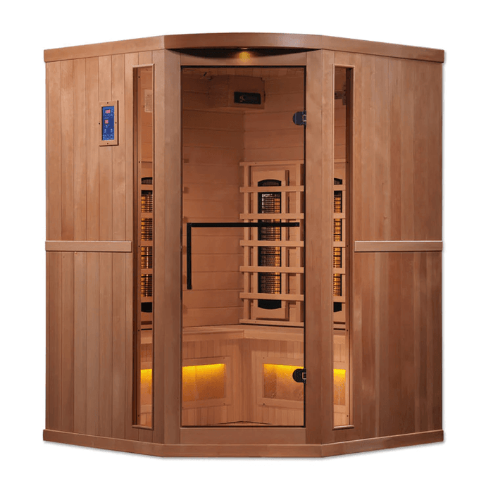 Golden Designs Sauna de infrarrojos lejanos EMF cercano a cero de espectro completo para 3 personas en esquina | GDI-8035-02